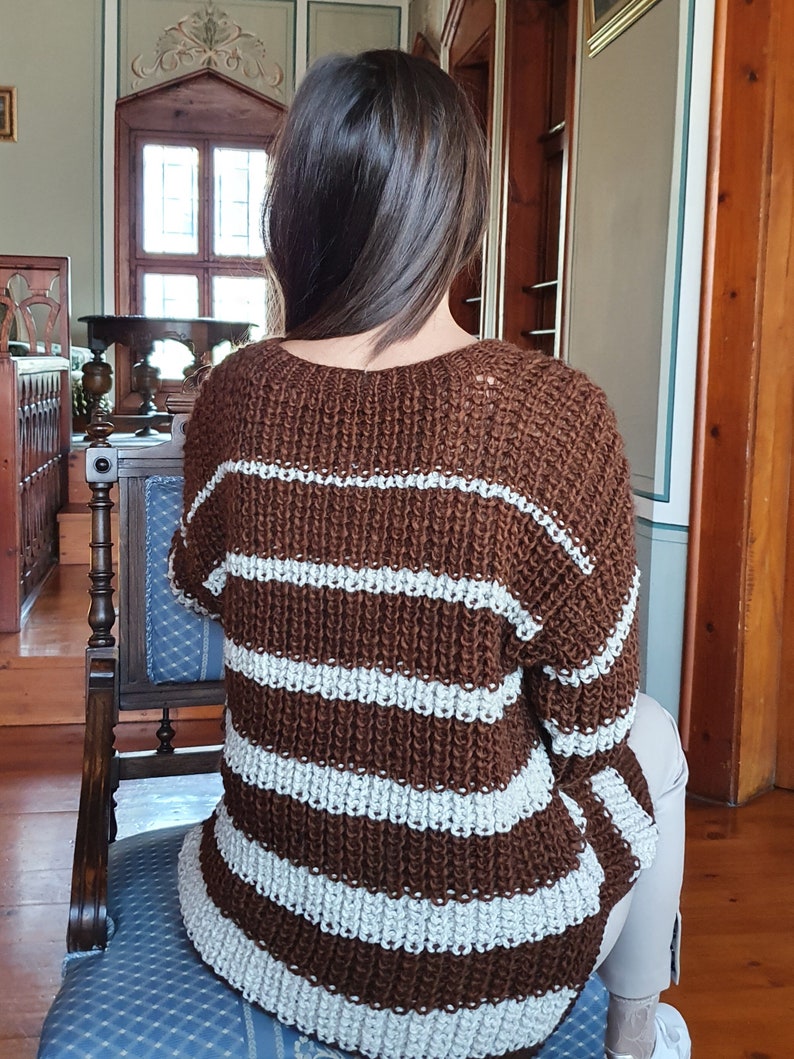 Wool sweater, Hand knit pullover sweater ready to buy, Warm woolly cozy jumper, Chunky knit pullover, Brown sweater, Fall soft top image 7