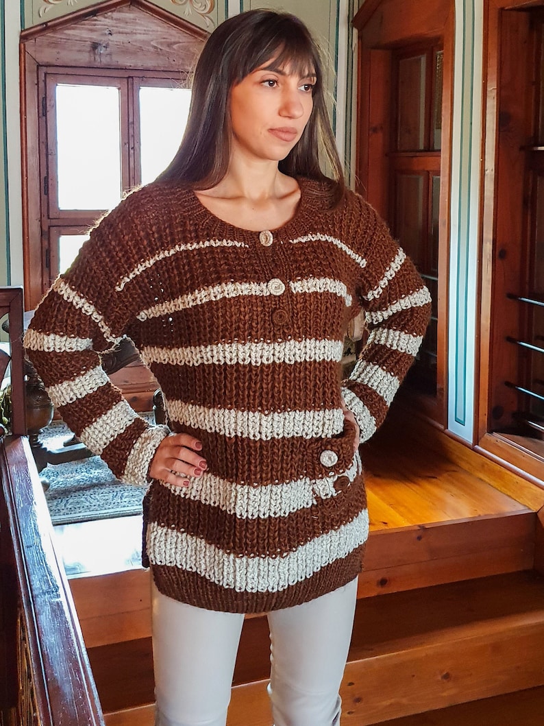 Wool sweater, Hand knit pullover sweater ready to buy, Warm woolly cozy jumper, Chunky knit pullover, Brown sweater, Fall soft top image 4