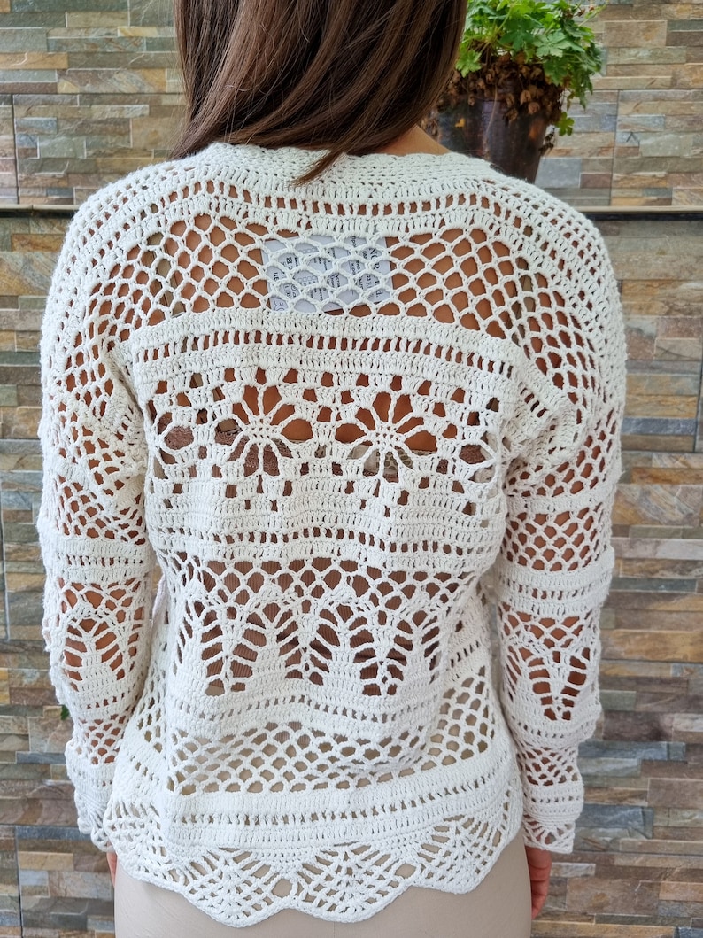 Cotton Crochet Cardigan Sweater for Women Openwork Cardigan - Etsy