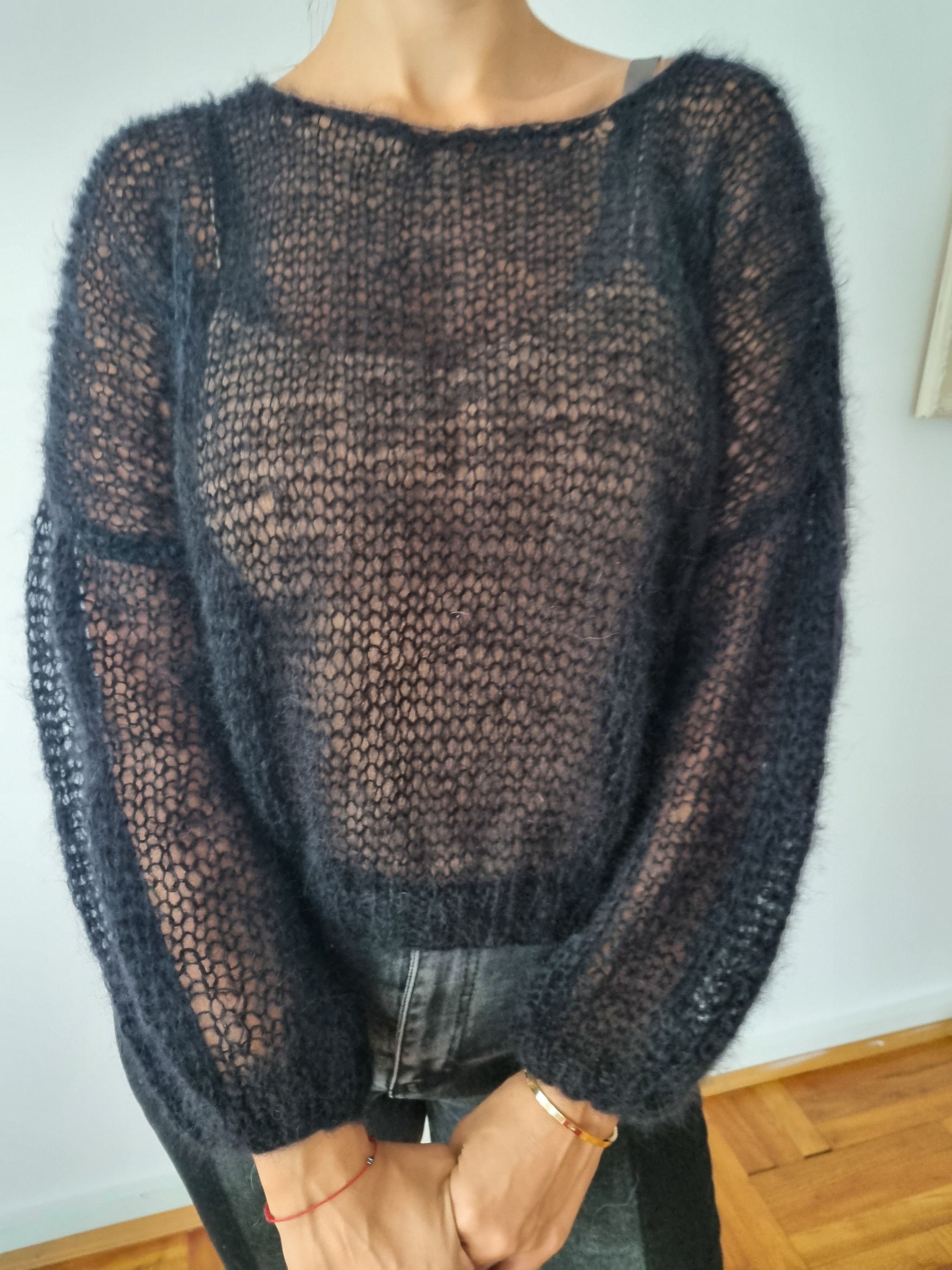 Black Mohair Sweater, Lightweight Pullover, Everyday Sweater Black Mohair Sweater, Lightweight Pullover, Everyday Sweater