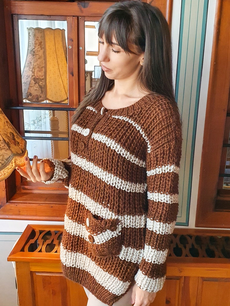 Wool sweater, Hand knit pullover sweater ready to buy, Warm woolly cozy jumper, Chunky knit pullover, Brown sweater, Fall soft top image 3