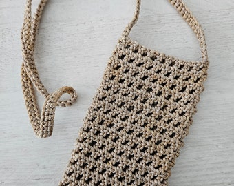 Cell phone holder, Crochet phone bag, Handknit cell phone purse, Handmade cell phone cover, Crossbody phone bag