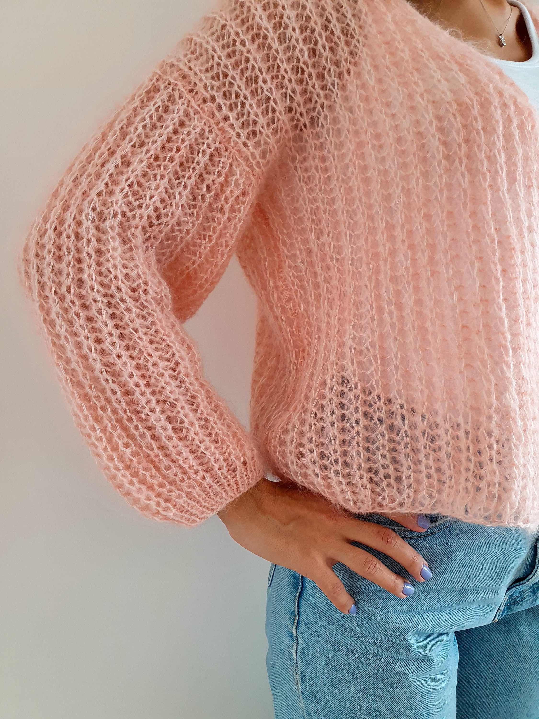 Mohair Cardigan Jacket for Women, Open Front Mohair Sweater
