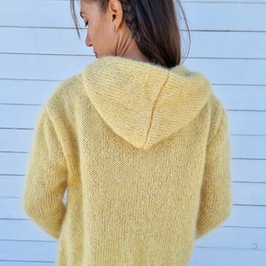 Mohair cardigan with hoodie and zipper, Fuzzy sweater, Mohair sweater hand knit, Loose knit top image 4