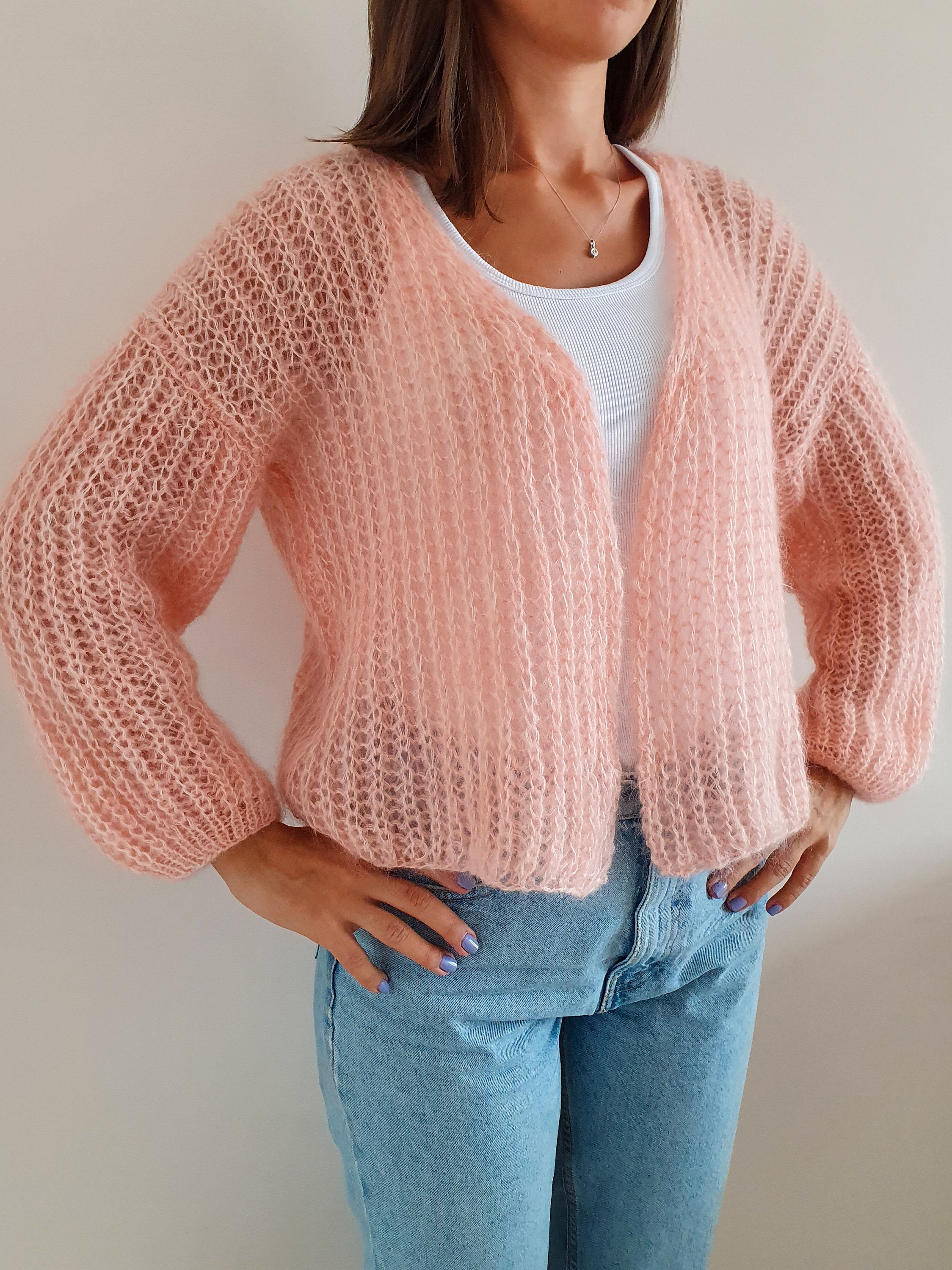 Mohair Cardigan Jacket for Women, Open Front Mohair Sweater