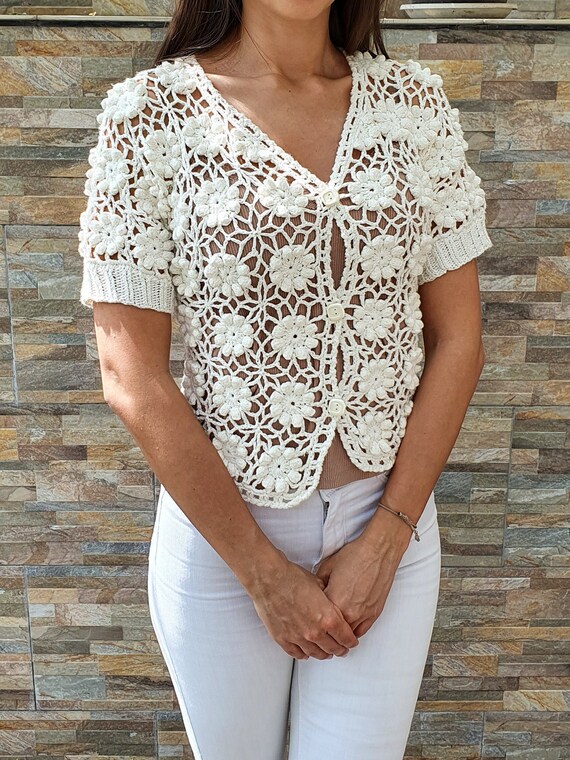 Crochet White Cardigan for Women Bridal 