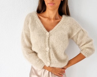 Kid Mohair Cardigan Sweater for Women Hand Knit Designer - Etsy