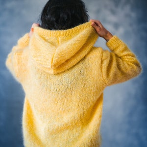 Hooded sweater for women, Oversized mohair cardigan, y2k hoodie, Knitted poncho, Chunky knit fuzzy sweater, Hooded wool top image 5