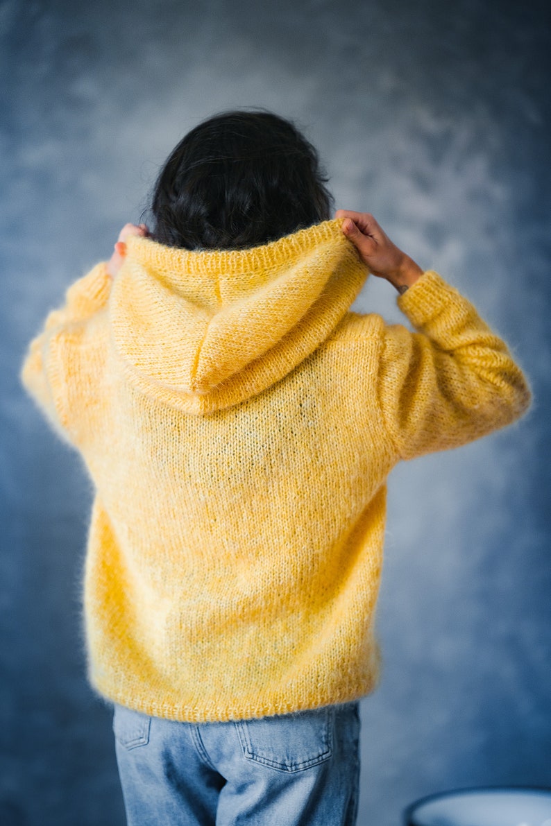 Hooded sweater for women, Oversized mohair cardigan, y2k hoodie, Knitted poncho, Chunky knit fuzzy sweater, Hooded wool top image 5