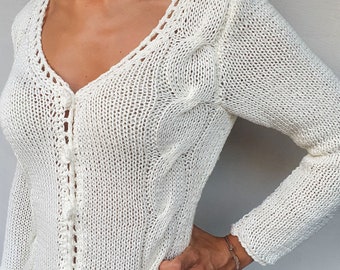Crochet cardigan for women, V neck buttoned up hand knitted sweater, Crochet pullover, Handmade summer top