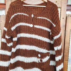 Wool sweater, Hand knit pullover sweater ready to buy, Warm woolly cozy jumper, Chunky knit pullover, Brown sweater, Fall soft top image 8