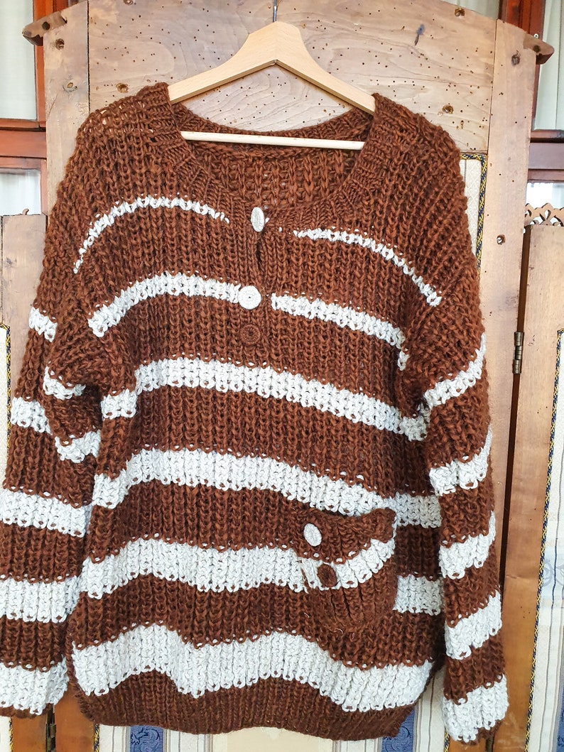 Wool sweater, Hand knit pullover sweater ready to buy, Warm woolly cozy jumper, Chunky knit pullover, Brown sweater, Fall soft top image 8