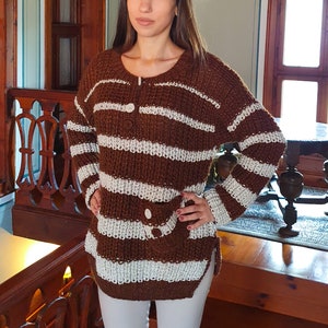 Wool sweater, Hand knit pullover sweater ready to buy, Warm woolly cozy jumper, Chunky knit pullover, Brown sweater, Fall soft top image 5