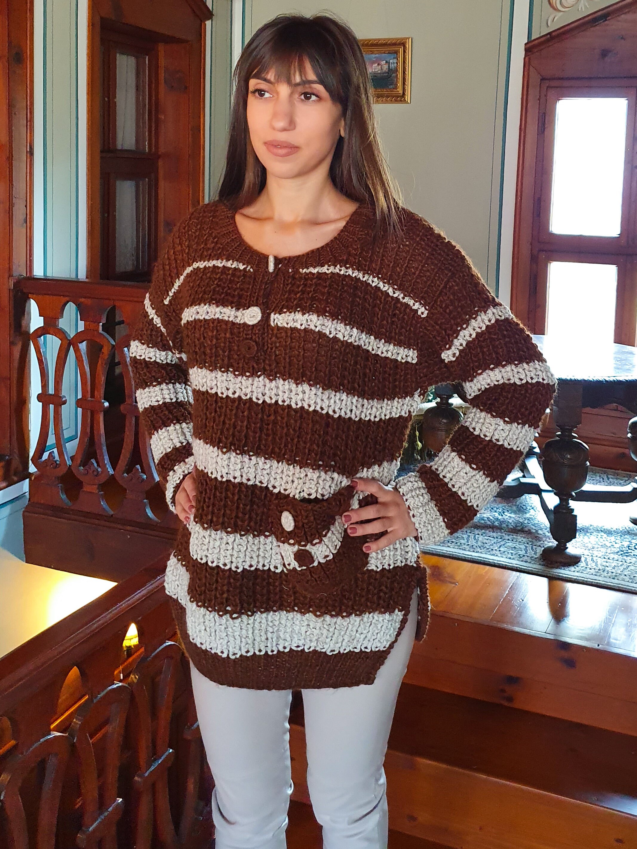 Suéter de lana de gran tamaño para mujer blusa marrón punto a Etsy
