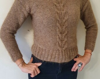 Zopfmuster Mohair Pullover für Frauen, Flauschiger Pullover
