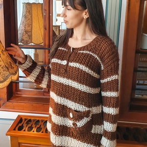 Wool sweater, Hand knit pullover sweater ready to buy, Warm woolly cozy jumper, Chunky knit pullover, Brown sweater, Fall soft top image 6