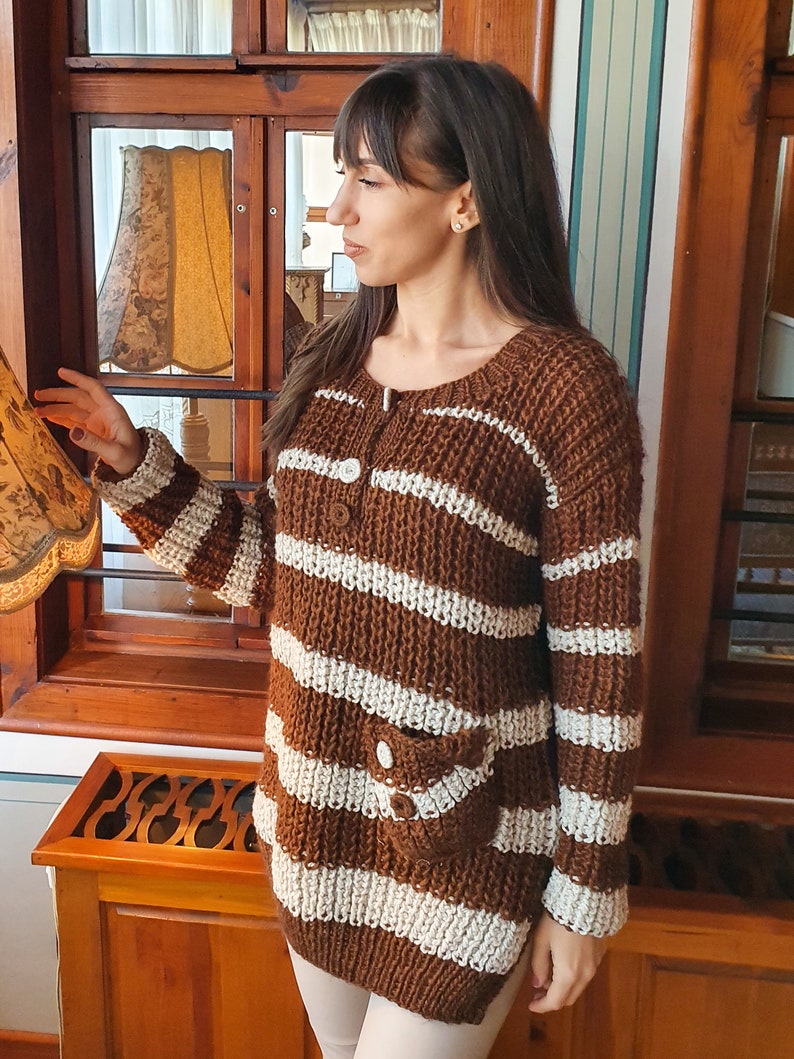 Wool sweater, Hand knit pullover sweater ready to buy, Warm woolly cozy jumper, Chunky knit pullover, Brown sweater, Fall soft top image 6