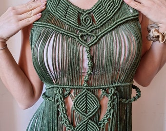 Vestido com franjas para mulheres, túnica de verão em crochê, vestido de malha Boho, vestido de verão em crochê, vestido de praia tricotado à mão