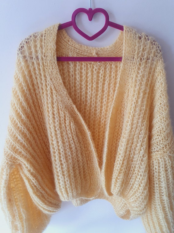 Mohair Cardigan Jacket for Women, Open Front Mohair Sweater
