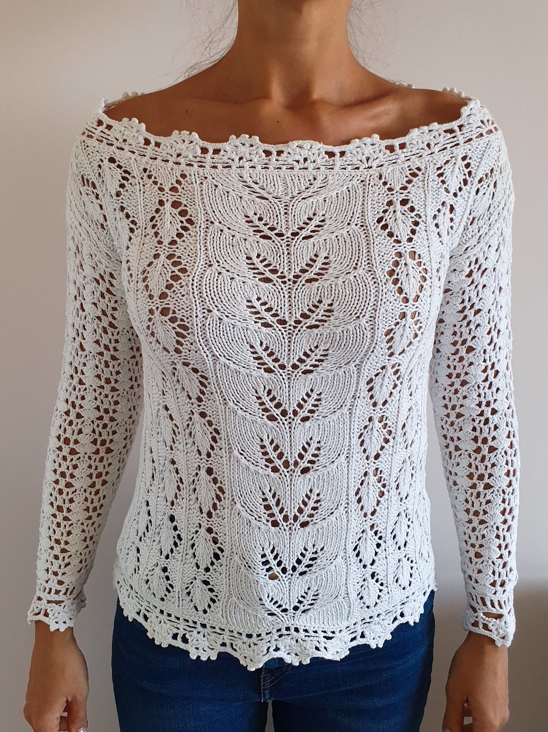 Blusas manga larga a crochet sale