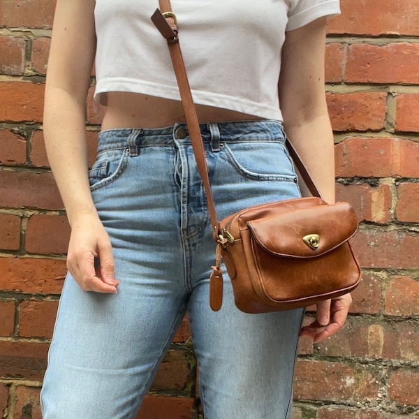 Tula Very Small Vintage Tan Leather Cross Body Bag