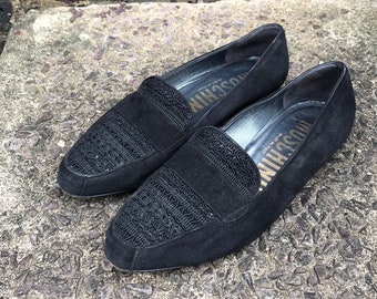 Moschino Black Suede Woven Slip On Shoes