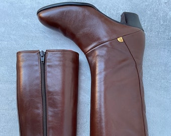 Polished Brown Leather Long Boots by Russell & Bromley UK size 6