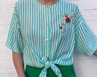 Vintage oversized gestripte blouse uit de jaren 90 VK-maat tot 14