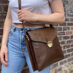 1970s Dark Brown Square Leather Satchel