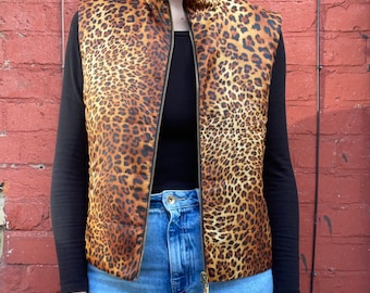 80s Vintage Leopard Print Leather Moto Vest - Women's Small - Etsy