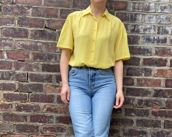 Lemon Yellow Collared Silk Blouse UK Size up to 12