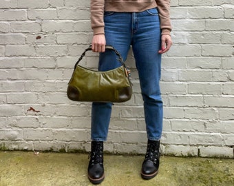 Y2K Fern Green Leather Sling Bag by Hidesign