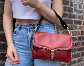 Dark Red Leather Small Top Handle Handbag