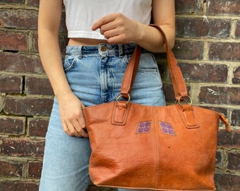 Moroccan Tan Brown Weathered Leather Shoulder Bag
