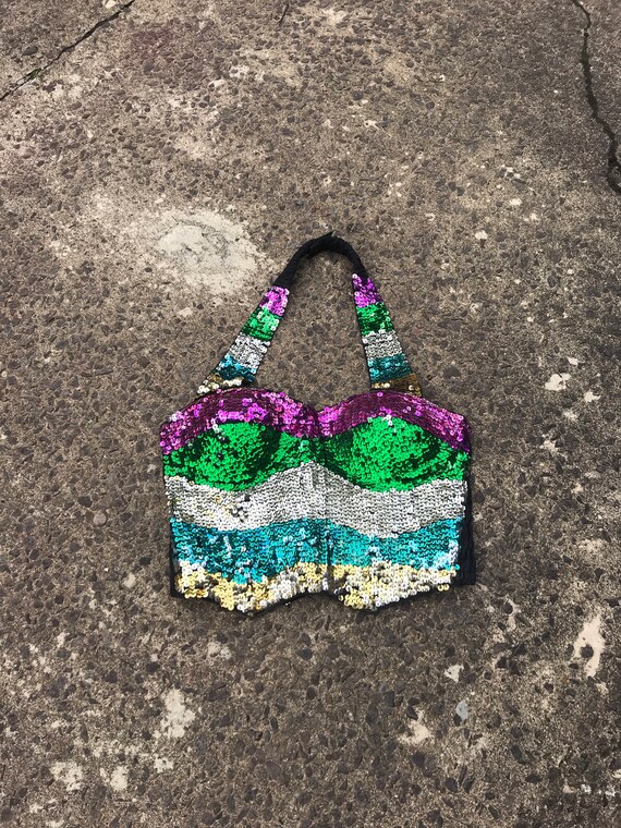 90s Striped Sequin Halterneck Bustier