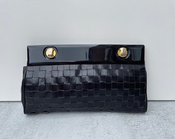 90s Butter Soft Woven Black Leather Clutch