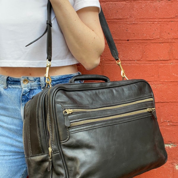 Italian Black Leather Briefcase / Laptop Bag