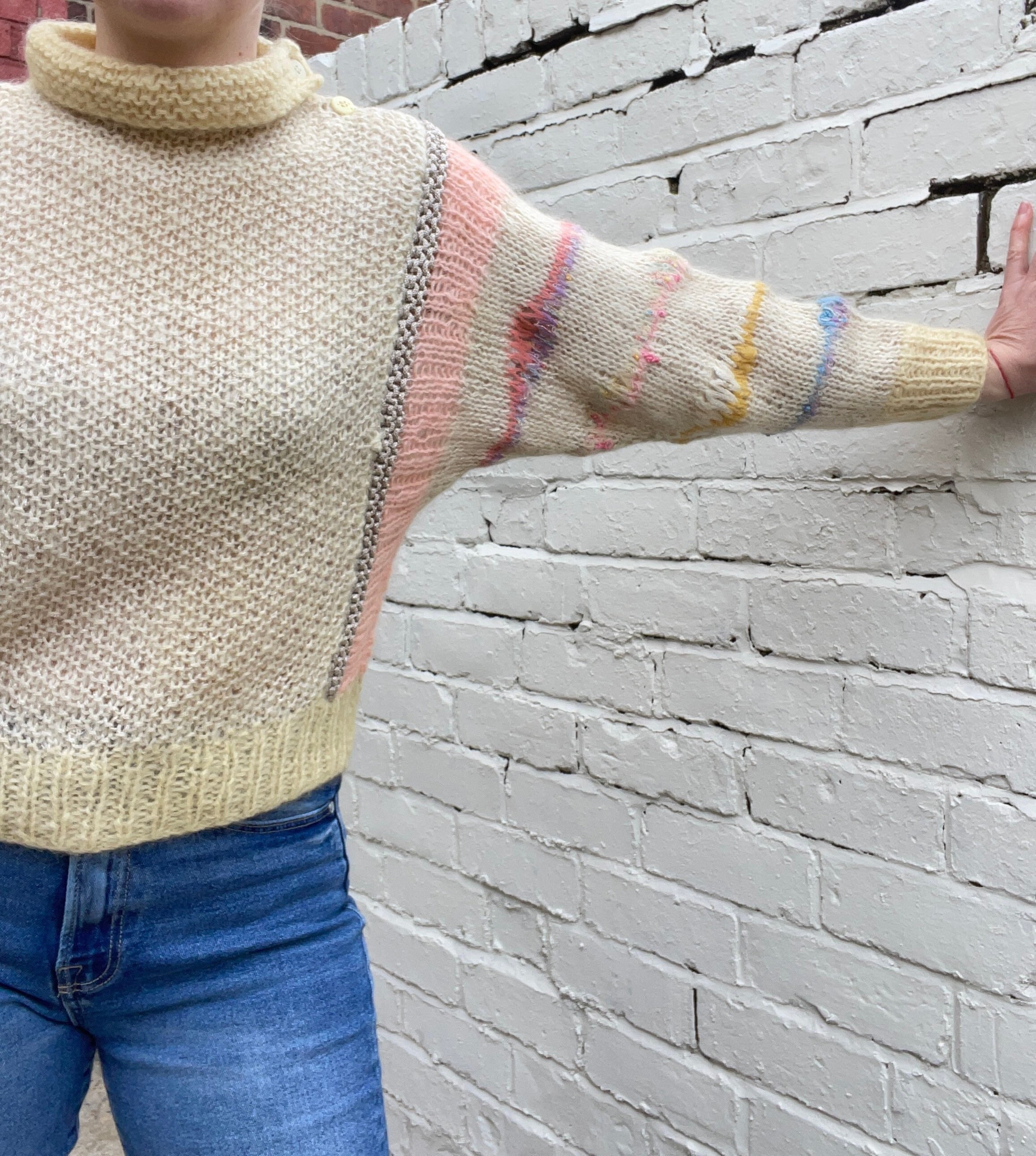 Cream Mohair Funnel Neck Lightweight 