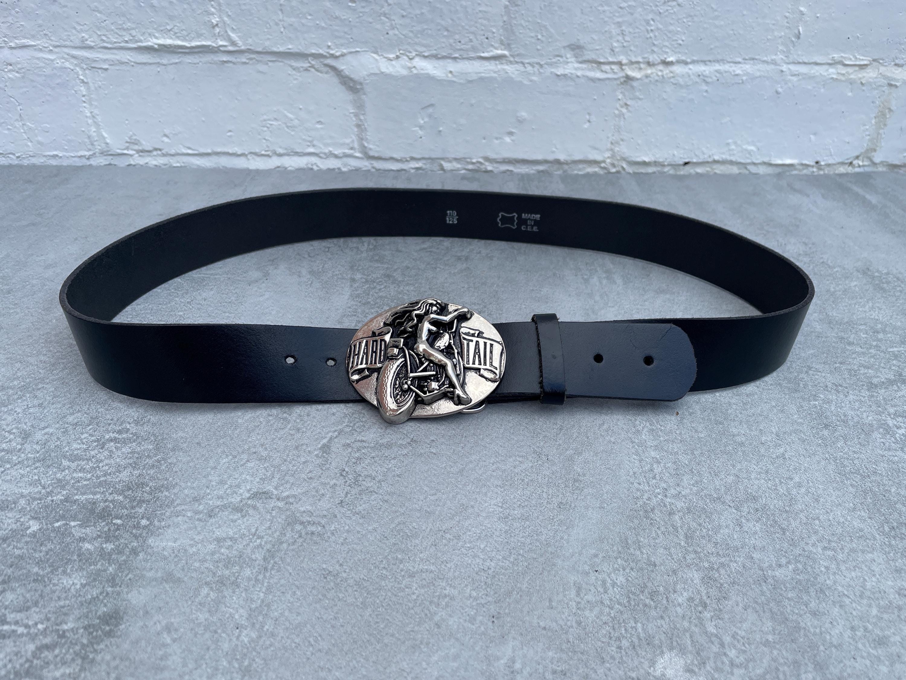 Western Oval Buckle Biker Black Leather Jeans Belt - Etsy