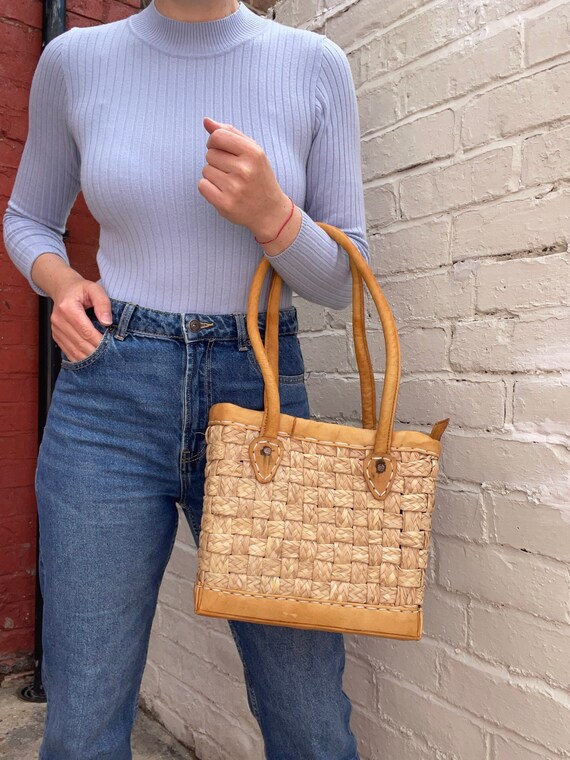 Vintage Straw & Leather Shoulder Bag Etsy