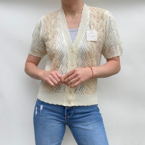 Lace and bead Panelled Cream Colour Cardigan Size UK 10