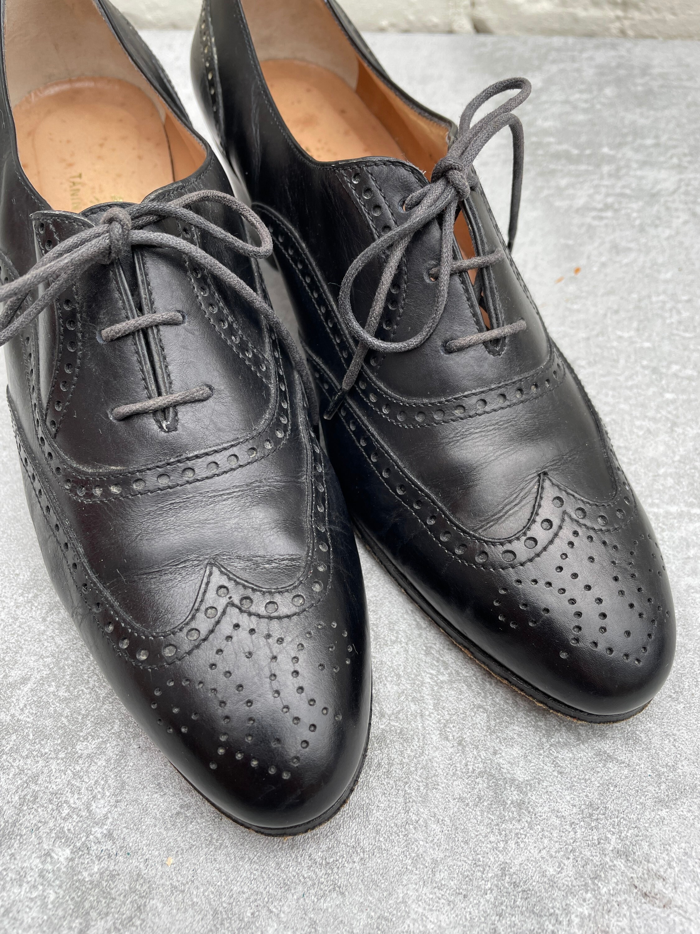 leather heeled brogues