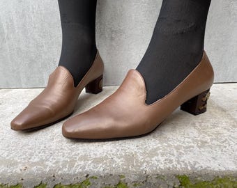 All Leather Slip On Italian Shoes With Leopard Heels UK Size 6