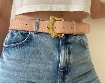 New vintage dusty peach leather belt Skinny Slim Pink Peach Suede Leather 80s 90s Western Preppy  main image 2