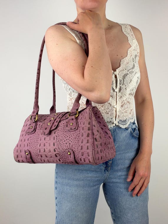 Y2K Faded Purple Croc Print Leather Shoulder Bag - Etsy