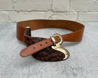 Leopard Print & Tan Leather Wide Waist Belt