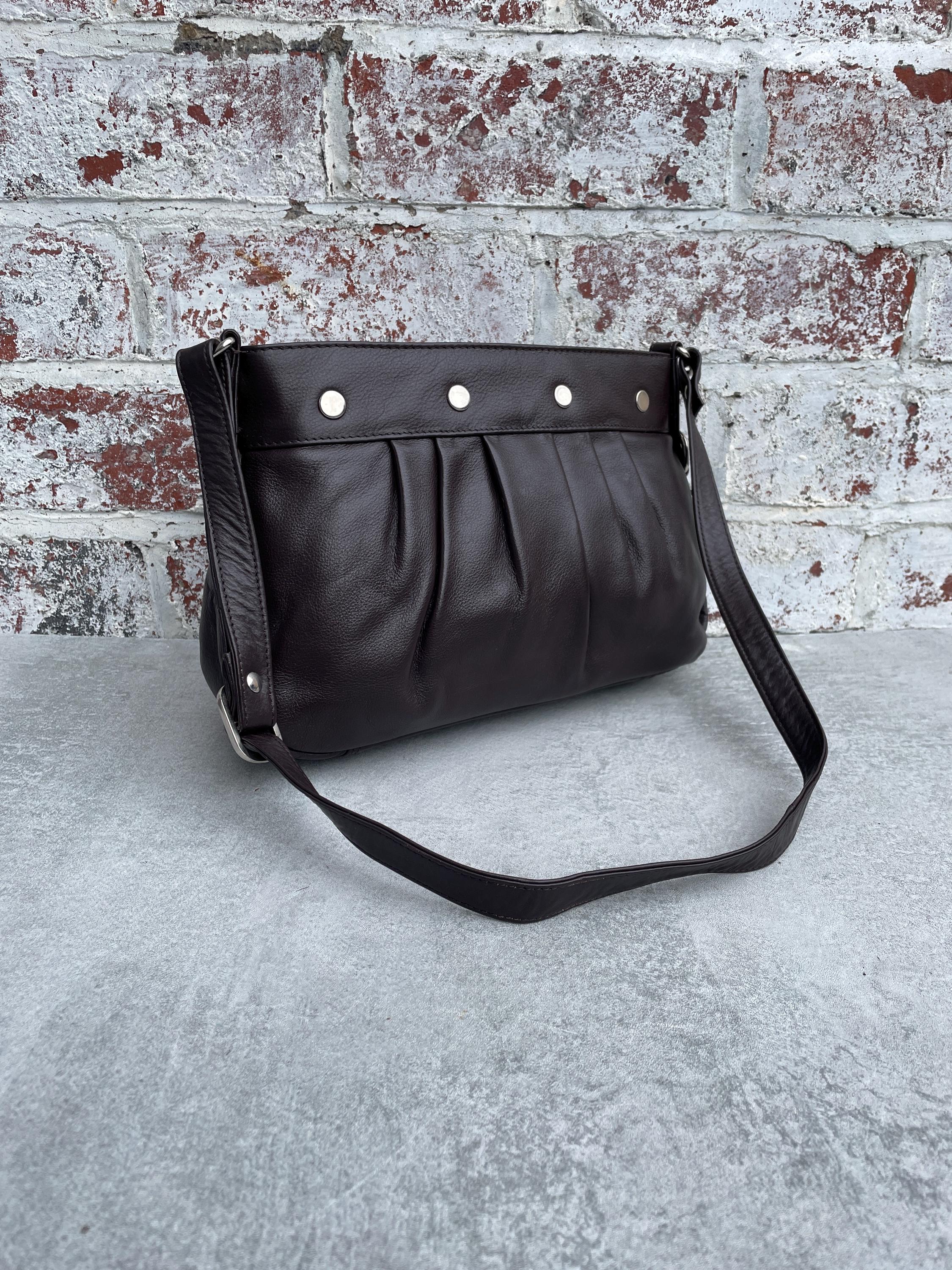 00s Dark Brown Studded Leather Shoulder Bag - Etsy