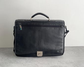 Sacoche pour ordinateur portable en cuir souple noir