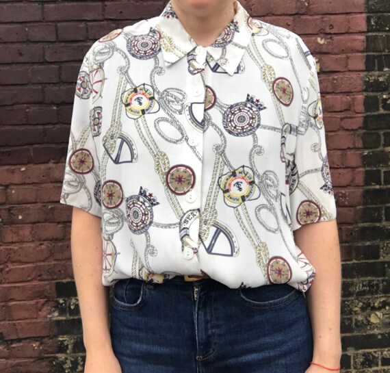 Nautical Short Sleeved Shirt. Nautical Blouse. Ove