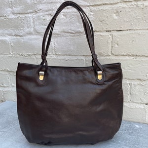 1980s Dark Brown Leather Twin Handle Bag